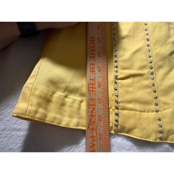 Yellow Rhinestone Studded Western Denim Jacket Snap Buttons Cowboy Rodeo - Picture 10 of 11